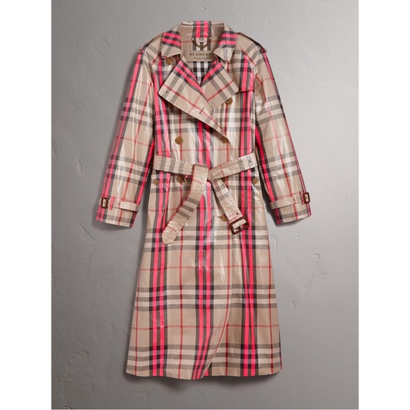 NWT $3690 Burberry Laminated Cotton-blend Gabardine Trench Coat In Pink Multi - Picture 5 of 13
